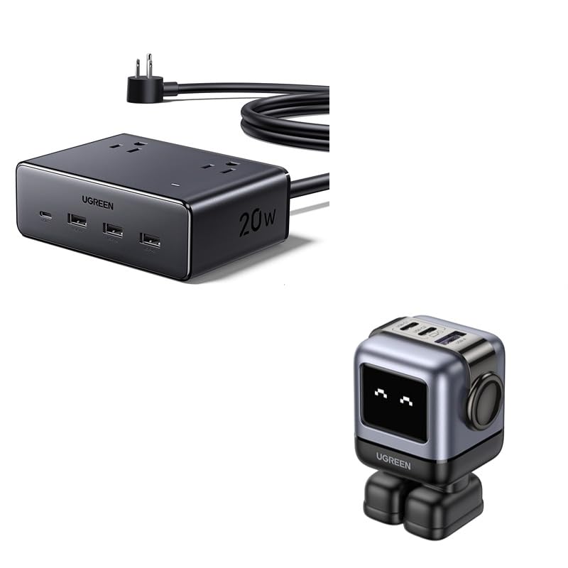 Cargador de Pared UGREEN 65W GaN USB-C 3 Puertos + Regleta 8 en 1