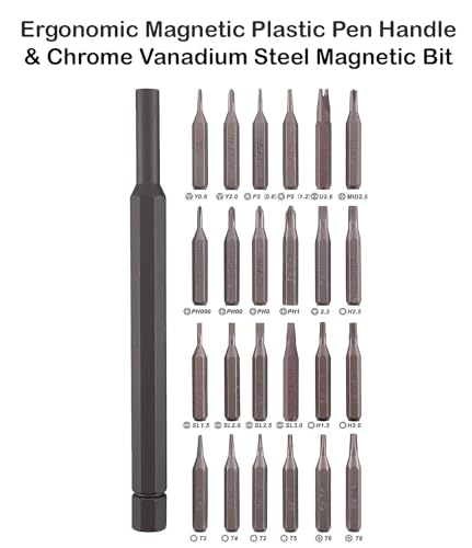 Image of Peace Tech 25 in 1 Small Mini Magnetic Precision Screwdriver Bits Set, Eyeglasses, Computer, Electronic, Watch Repair Kit with Phillips and Star Tiny Screw Driver Home Kit (Plastic Pen)