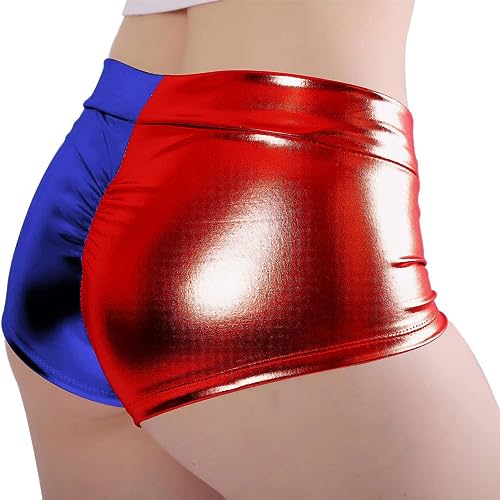 Disfraz Harley Niña y Mujer, Pantalón Quinn Alequina Azul Rojo para Niña y Mujer Adulta para Halloween y Carnaval Culotte rojo y azul (Infantil, 4 años)