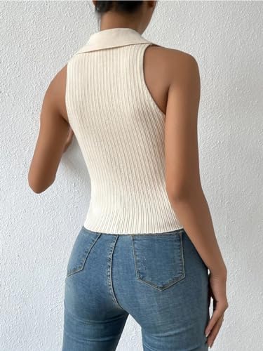 Collared Ribbed Knit Tank Tops for Women V Neck Sleeveless Casual Basic Polo Shirts Summer Going Out Texture Tops3