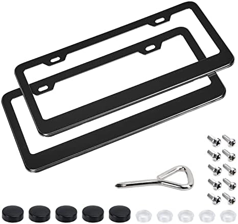 2-Pack Black License Plate Frames - Aluminum Alloy, Matte Finish, Universal Fit With Screws & Caps
