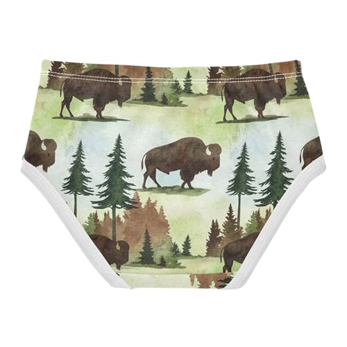 Cotton Toddlers Underwear Floral Brown Bison Forest Trees Panties for Girl Bright Briefs Girls Undies 2t2