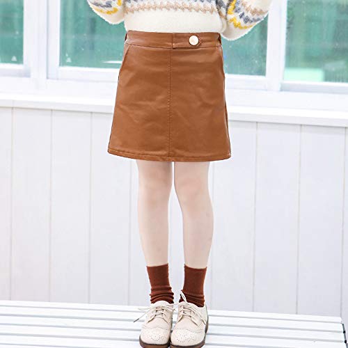 Welaken Girls And Toddler's Faux Leather Short Skirts With Side Pocket,Brown,8Y #TOP1