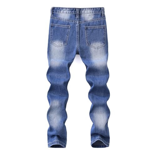 Boy's Skinny Fit Ripped Destroyed Distressed Denim Jeans Pants Stretch Comfy Stylish Streetwear with Pockets Fall Winter2