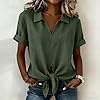 HOT1950s Army Green Oversized T Shirts for Women Collared Soft Cotton Casual Ladies Tops Tie Waist Solid Color Short Sleeve T Shirts Loose Breathable Tunic Blouse Comfortable Summer Tops Size 3XL #1