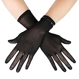 Luwint Short Tulle Mesh Gloves, Women Wedding Tea Party Prom Dress Costume, Non-slip (Black)