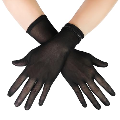 Luwint Short Tulle Mesh Gloves, Women Wedding Tea Party Prom Dress Costume, Non-slip (Black)