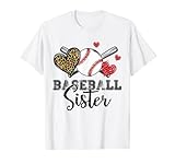 Baseball Sister Leopard Heart Funny Mothers Day Girls Womens T-Shirt