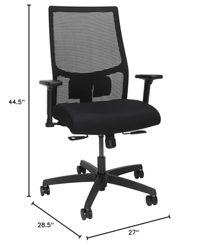 HON Ignition 2.0 Mid Back Task Chair, Standard Synchro-Tilt Control, Office Chair with Lumbar Support, Height and Width Adjustable Arms, Black Frame, Black