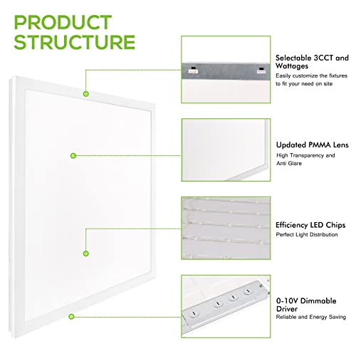 Weize 12 Pack 2X2 Ft Led Flat Panel Troffer Light, 30/40/50W, Cct Selectable 4000K/5000K/6500K Recessed Back-Lit Drop Ceiling Light, 115Lm/W, 0-10V Dimmable Lay In Fixture For Office #TOP2