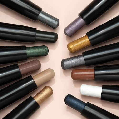 Pakivs Eyeshadow Stick Set, 12 Colors Matte Glitter Pearlescent Eyeshadow Eyeshadow Sticks Waterproof Long Lasting High Pigmented Eye Shadow Professional Makeup Eye Pencil For Women #TOP1