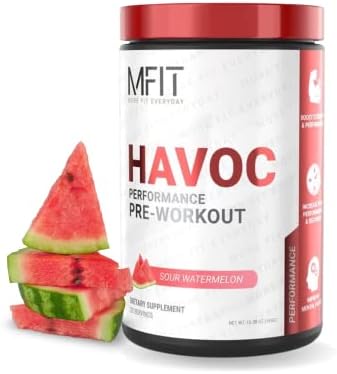 MFIT Supps Havoc - Pre-Workout Powder for Energy, Strength, Endurance and Focus - Sour Watermelon Flavor - 20 Servings