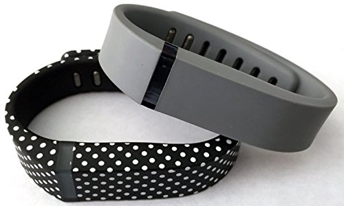 NICKSTON Small 1 Grey 1 Black with White Dots Spots Band for Fitbit Flex Only with Clasps Replacement/No Tracker/
