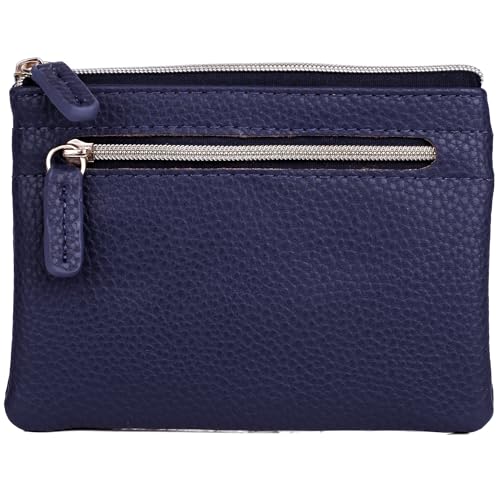Julia Buxton Vegan Leather Wallet with Zipper, ID Windows, RFID Blocking, Card Slots & Key Ring, Compact Coin & Card Holder Case, Gift Idea, True Blue