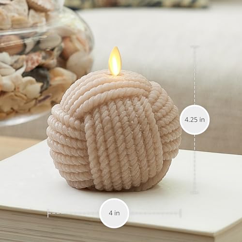 Image of Luminara - Flameless Holiday Crystal Beads Glitter Sphere Candle - Timeless Taupe Rope Ball - Pack of 1-4x4.25 - Auto Timer Built-in 5-Hour Timer