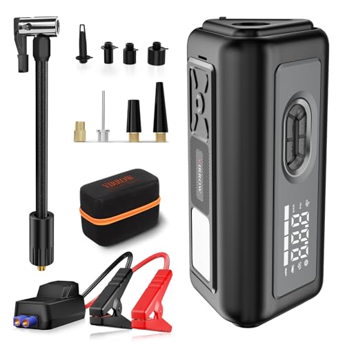 Tire Inflator Portable Air Compressor with Electric Air Duster and Car Jump Starter: 150PSI Cordless Bike Pump - 130000RPM - 1000A up to 6.0L Gas and 3.0L Diesel Engine for Cars, Outdoor, Home