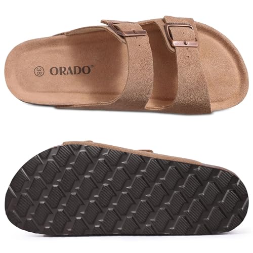 Image of Platform Suede Sandals for Women Cork Footbed Slip On Summer Slides | Adjustable Buckle, Comfortable Walking Sandals, Casual Daily Wear