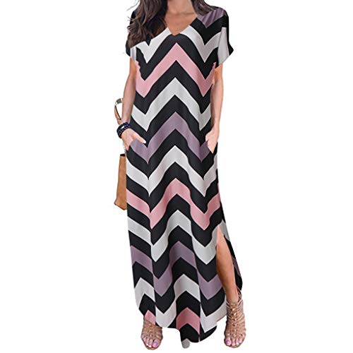 Sunnywill Women Skirt, Women's Casual Sleeve V-Neck Print Maxi Tank Long Dress Womens Casual Beach Clothes Loose Dress Brown