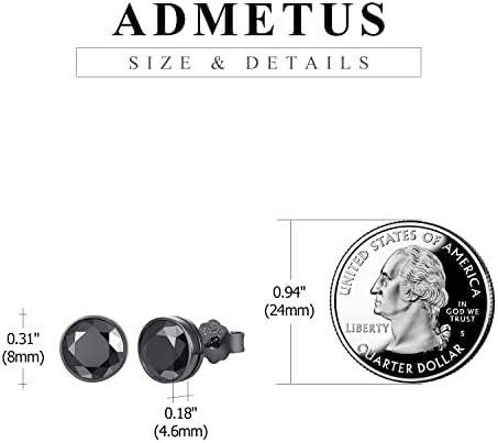ADMETUS 925 Sterling Silver Black Earrings for Men | Hoop Earrings | Stud Earrings | Hypoallergenic Earrings Jewelry Gifts for Sensitive Ears, Sterling Silver, Cubic Zirconia
