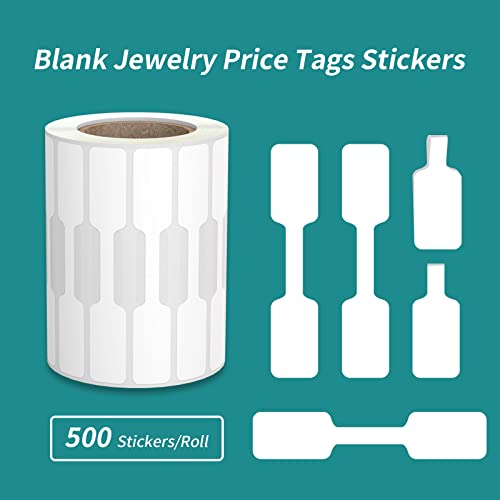 500 Pcs Jewelry Tags Roll For Necklace Earring Price Identify, Labelchoice Rectangle Shape Self Adhesive White Blank Dumbbell Jewelry Price Tags Stickers Labels For Bracelet, Ring, Clothing Display #TOP2