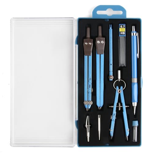 Compas Dibujo Tecnico Avanzado | Compás Áureo Incluido, 9 Piezas de Alta Precisión para Estudiantes y Profesionales | Herramienta Esencial para Carpintería y Diseño | Azul