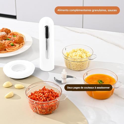 Hachoir à ail électrique multifonction avec lames en acier durable