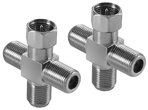 POPPSTAR - POPPSTAR 2x adaptateur répartiteur croisé(3x prise F-Femelle vers 1x fiche F-Mâle (avec écrou 6 pans)) séparateur d'antenne pour câble coaxial, câble d'antenne satellite et TV, argent