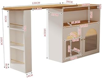 Bar Table with Storage, Extendable Table Dining, Bar Bistro cabinet, Swivel Kitchen Island cabinet with 1m LED Strip for Dining Room or Living Room (White)