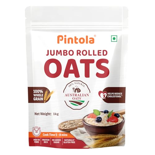 Image of Pintola Oats 1kg, Rolled Oats, Diet Food, Weight Management, Natural Whole Grain, High in Fibre & Protein, Jumbo Rolled, Breakfast Cereals, Gluten Free Oatmeal, Dalia Porridge