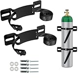 2PCS Gas Cylinder Wall Mounted Brackets, with 59 inches Safety Nylon Belt, Steel Propane Tank Holder, Heavy Duty Oxygen Nitrogen Tank Bracket for OTG Rv Water Softener - Black