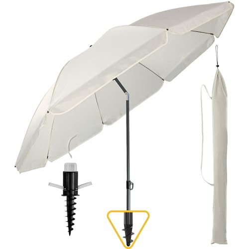 Menz Sonnenschirm Strand 3-IN-1 Set, Beige - Strandschirm windfest stabil Ø 180 cm, praktischer Sonnenschirm Strand mit ...