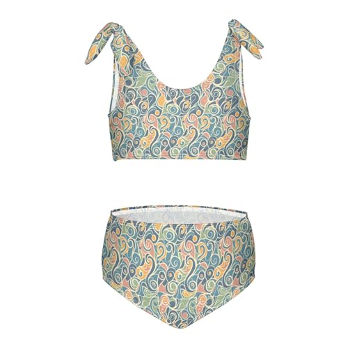Abstract Pattern Girls Two Piece Tankini Swimsuits Summer Beach Swimwear Set Bathing Suit, 7-8T Multicoloured