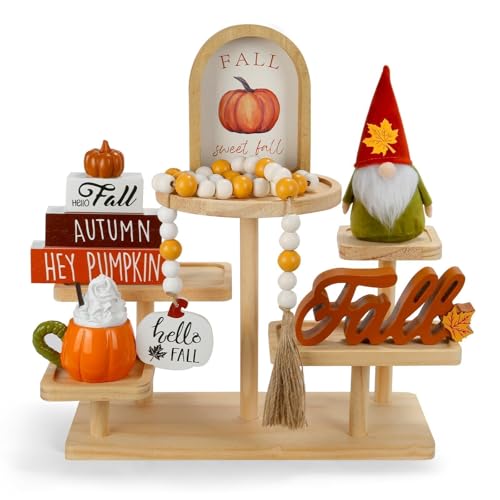Fall Decorations for Home 6PCS Tiered Tray Decor Set, Fall Decor for Shelf Mantel Fire Place Office Desk Kitchen Bedroom Thanksgiving Autumn Table Centerpieces Pumpkin Farmhouse Tabletop Wood Signs