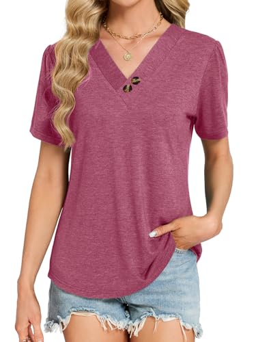 VUTRU Womens Summer Tops and Blouse Cute Short Sleeve Shirts Dressy Business Tunic Loose Fit Work Casual Plus Size Clothes, Dark Purple M — view 2