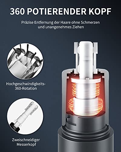 Nasenhaartrimmer Nasenhaarschneider Ohrhaarschneider,2 in 1 Professioneller Nasentrimmer - Schmerzfreier Herren und Frauen Nasenhaarentferner, Mit USB-Ladefunktion,IPX7 Wasserdichte Doppelklingen - Image 6
