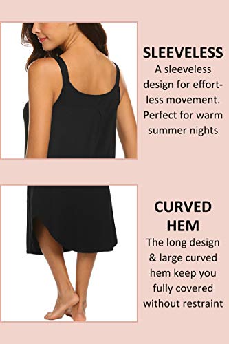 Ekouaer Nightgowns For Women Plus Size Sleeveless Long Nightgowns Sleep Dress Summer Slip Night Dress Slip Sleepshirt (Black L) #TOP3