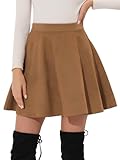 Allegra K Faux Suede Skirt for Women's Basic Short Flared Casual Mini Skater Skirt X-Small Brown