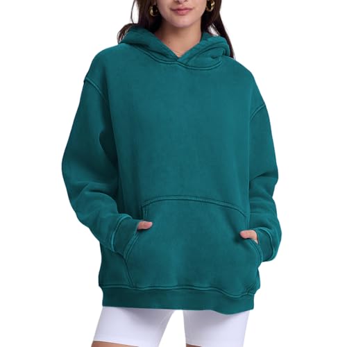 Image of FAIABLE Womens Oversized Acid Wash Hoodie Unisex Heavyweight Cotton Hoodies Fleece Vintage Washed Sweatshirt Women Men