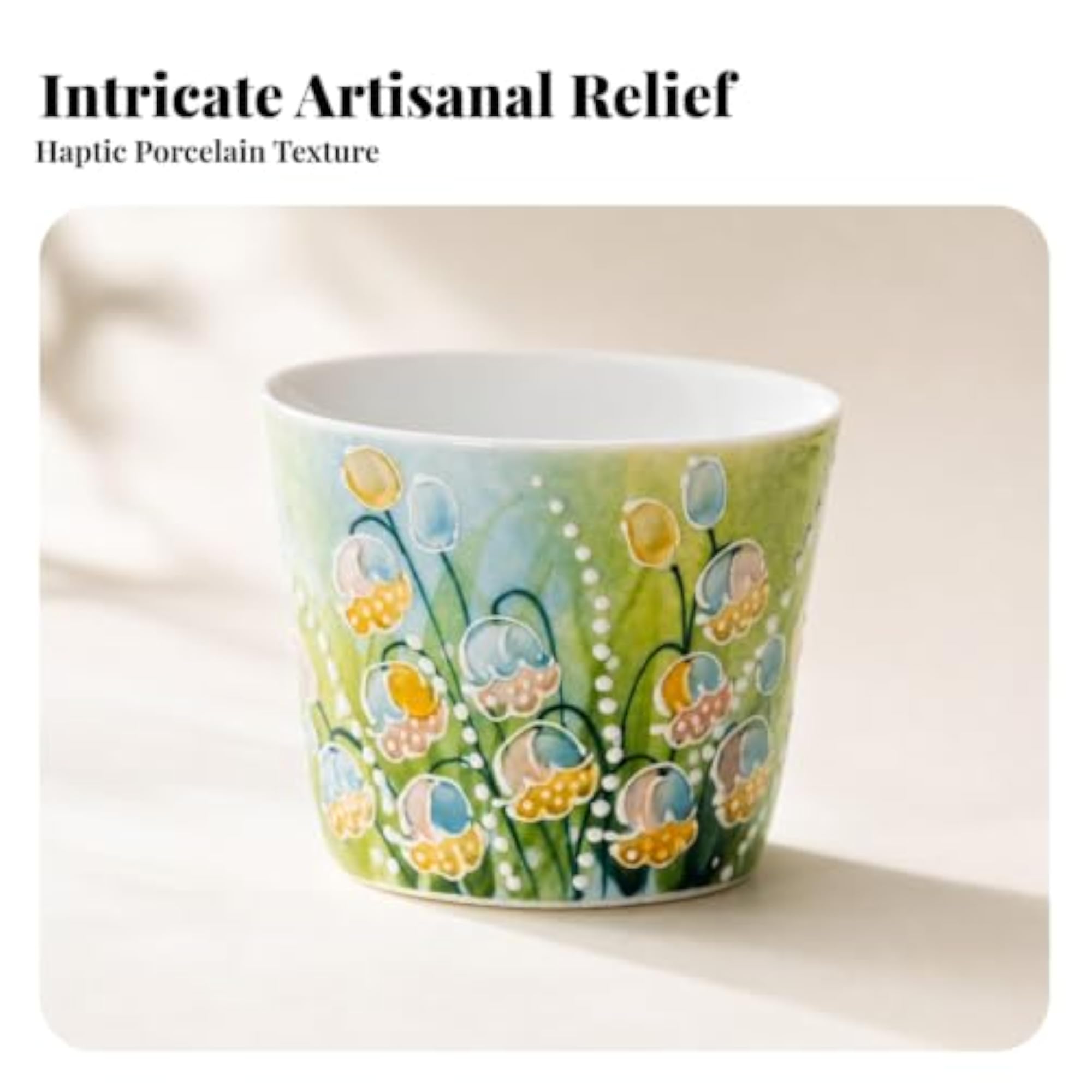 Floral Ceramic Tea Cup, Elegant Yellow Iris for Art Lovers