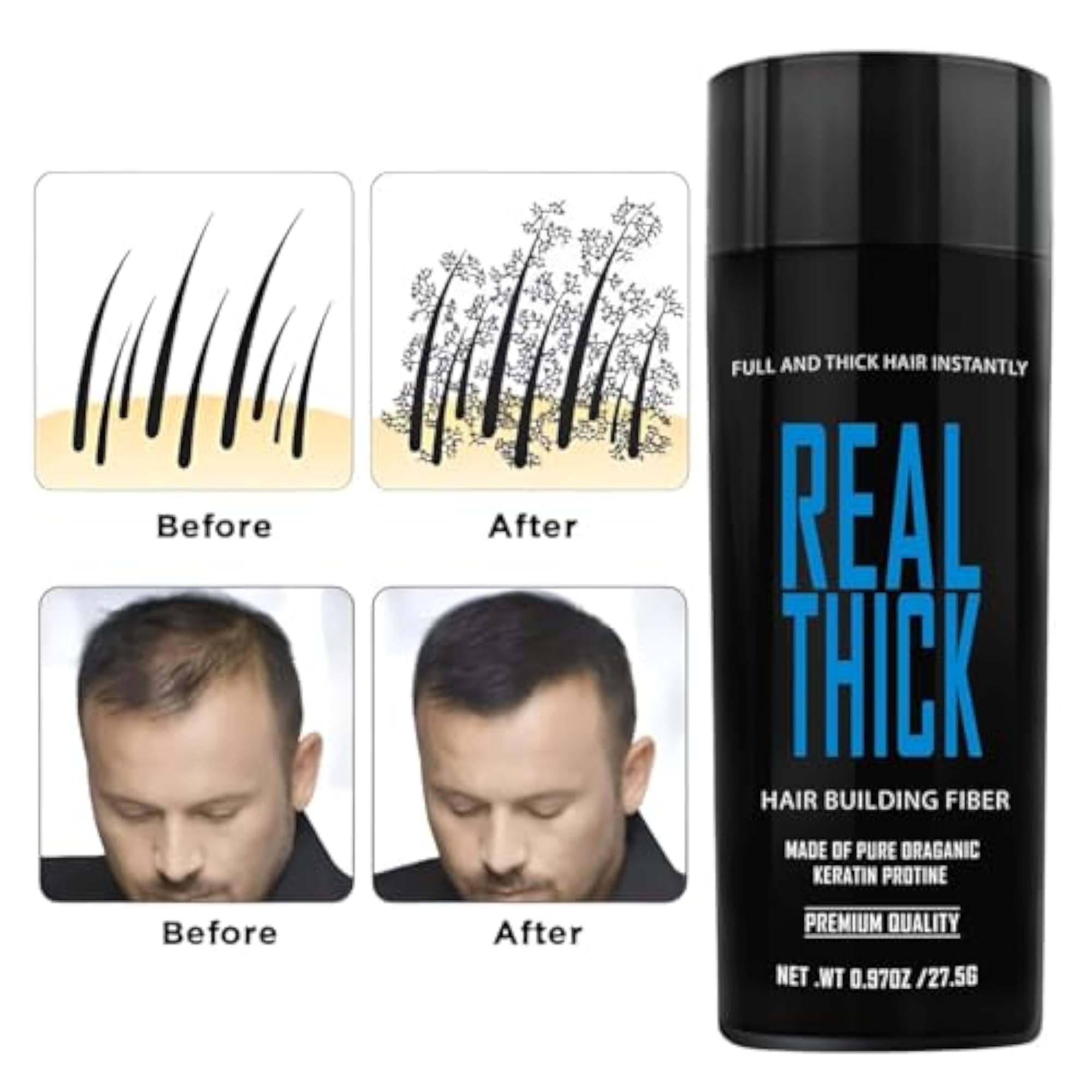 Keratin Hair Building Fiber, Thicker & Fuller Hair Solution
