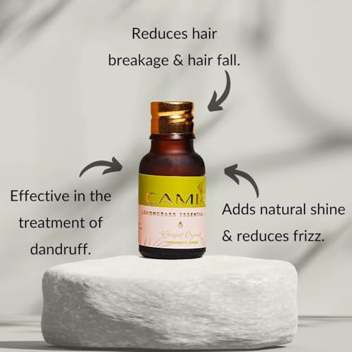 Image of CAMIA - Organic Cold Pressed Olive Oil, 250 ml + Lemongrass Essential Oil, 15 ml | Oil Balance Scalp Care & Hydration Blend Solution Kit | Natural Ingredient | Organic Hair Care Treatment Combo Pack