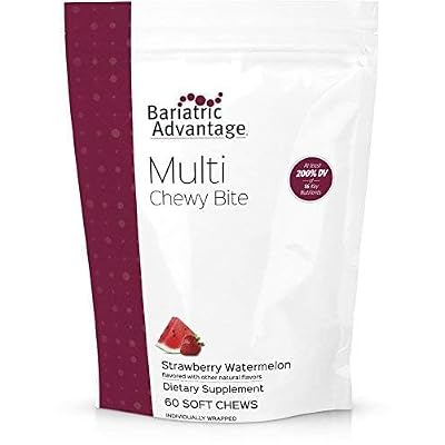 Bariatric Advantage Multi Chewy Bite - Soft Chew Multivitamin for Bariatric Surgery Patients - Chewable Multivitamin with Folic Acid, Vitamin D3 &amp; More - Strawberry Watermelon Flavor - 60 Count