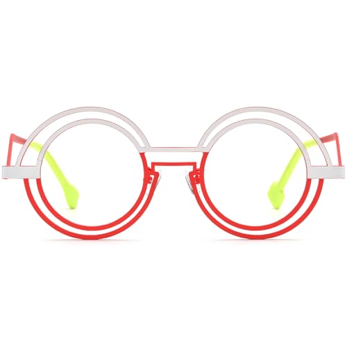 Image of FONEX Colorful Pure Titanium Glasses Frame Women Retro Round Eyeglasses