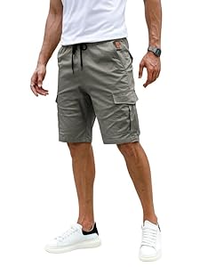 Elegancity Kurze Hosen Grau Herren Cargo Shorts Sommer Freizeithose Kurze Elastische Taille Chino Shorts Mit 6 Taschen XXL