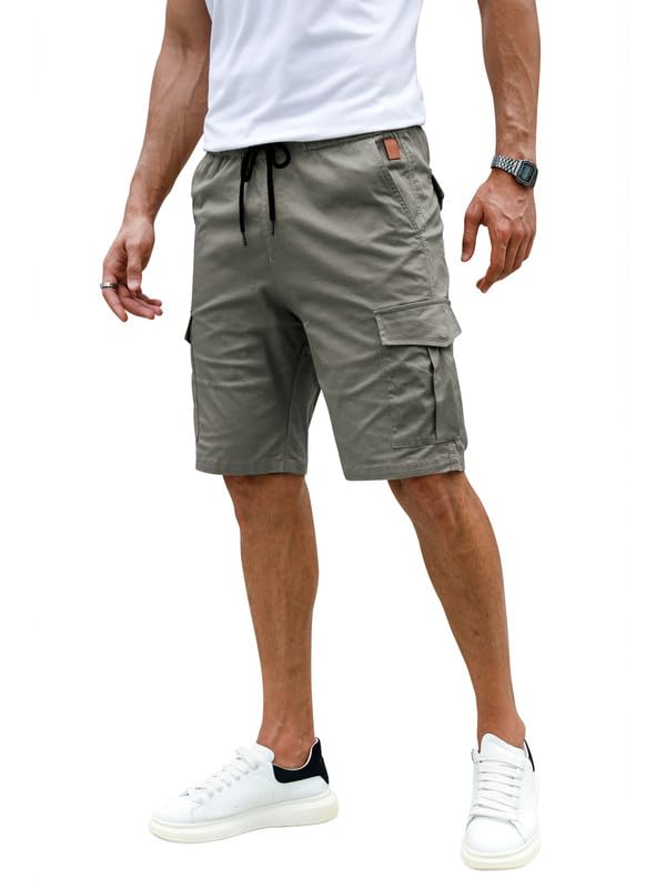 Elegancity Kurze Hosen Grau Herren Cargo Shorts Sommer Freizeithose Kurze Elastische Taille Chino Shorts Mit 6 Taschen M
