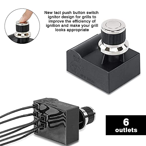 Hisencn 6 Outlets Tact Push Button Chrome Coated Universal Spark Generator Switch, Grill Ignitor Kit For Home Depot Nexgril 720-0830H, 720-0830D, 720-0888, 720-0888N And Most Nexgrill Grill Models #TOP2