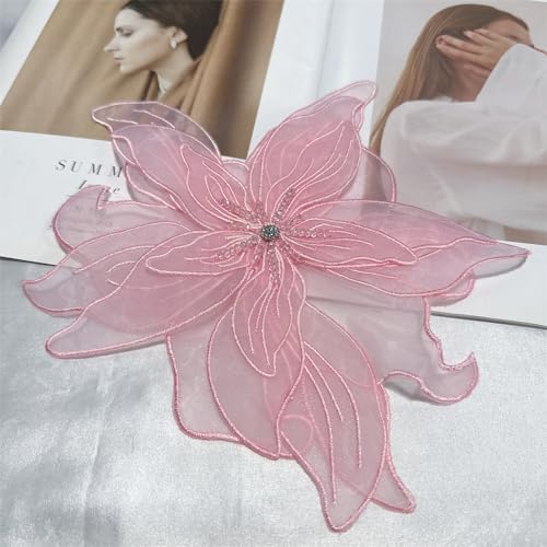 Image of Exaggerated Organza Fabric Flower Brooch Pin for Women Girls Fashion Dainty Layered Big Beaded Corsage Boutonniere Brooches Lapel Pins Delicate Wedding Birthday Holiday Dress Accessories Jewelry Gift