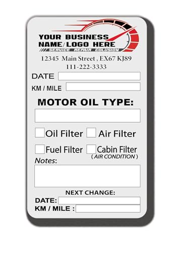 Autocollants de rappel de vidange d'huile personnalisés avec le logo de votre entreprise – Autocollants personnalisés de rappel de changement d'huile, lot de 60 autocollants en PVC, 8,5 x 5 cm