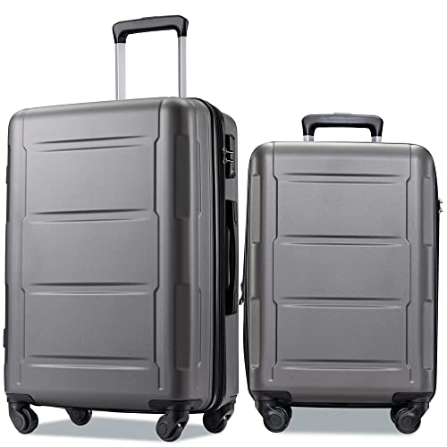 Expanable Spinner Wheel 2 Piece Luggage Set ABS Lightweight Suitcase with TSA Lock 20inch+24inch, Dark Gray As Shown, One Size4