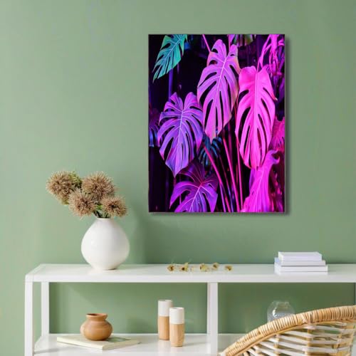 Affiche Monstera rose fluo art mural violet jungle 80x120cm